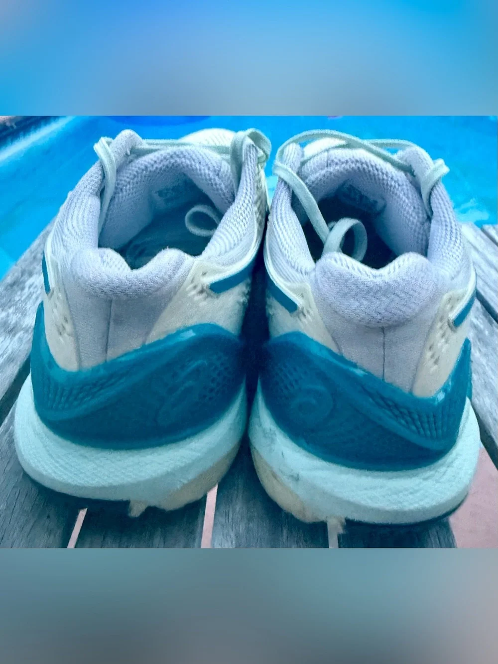 ASICS Gel-Resolution 9 White/Teal/Blue Tennis Shoes Womens 9